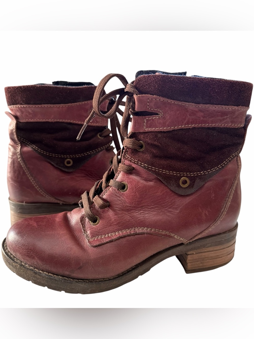 Dromedaris Womens KARA Burgundy Red Leather Combat Boots Sz 38 US 7.5/8 S1